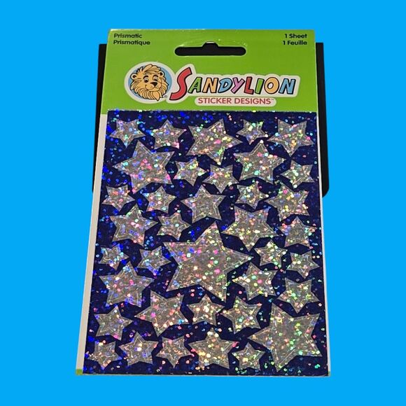 Vintage Prismatic SandyLion Silver Stars (Various Sizes) Stickers 1 Sheet - Picture 3 of 4